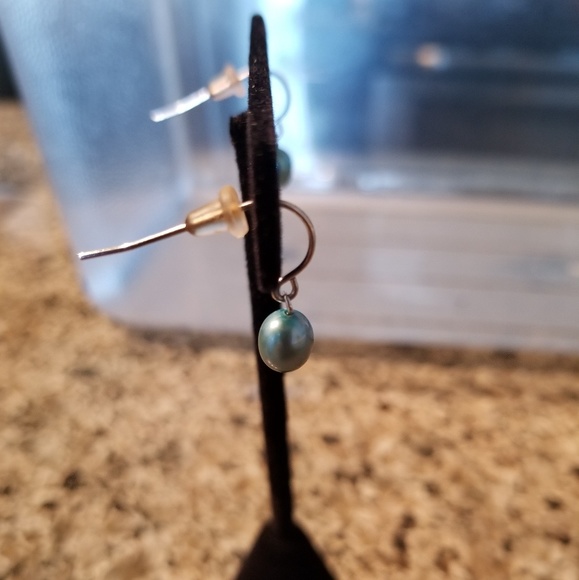 Swarovski Teal Faux Pearl Earrings - Picture 3 of 5